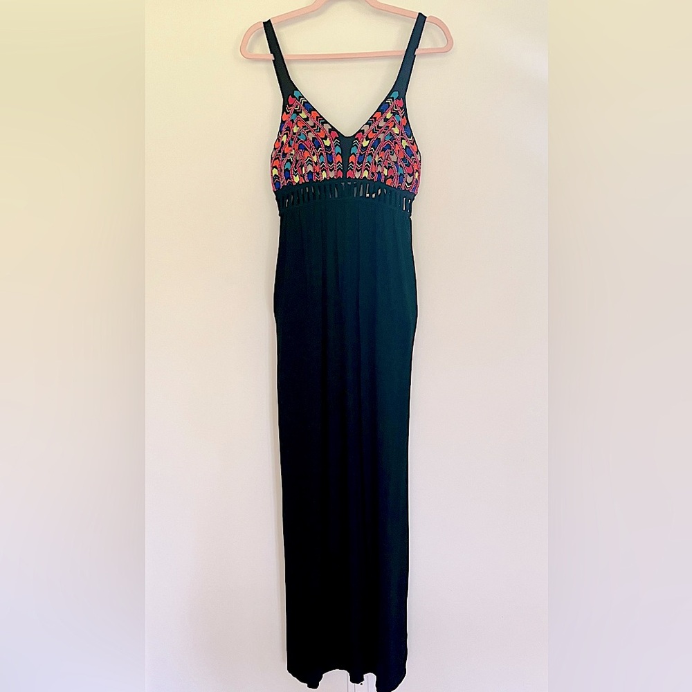 6 Shore Road Multicoloured Black Spaghetti Strap Empire Waist Maxi Dress Size L